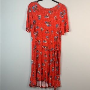 ASOS Red blue white floral T-shirt ruffle dress 14